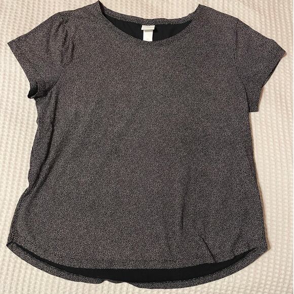 H&M Basics Black Speckled Short Sleeve Crew Neck Relaxed Fit Cotton Tee Large - Picture 4 of 8